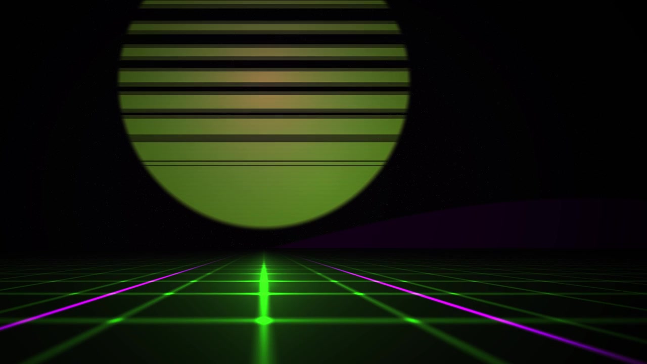 Griglia digitale retro-futuristica con linee al neon luminose