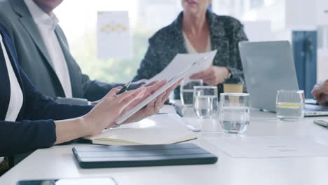 4k video footage of a group of businesspeople using a digital tablet during a meeting in an office