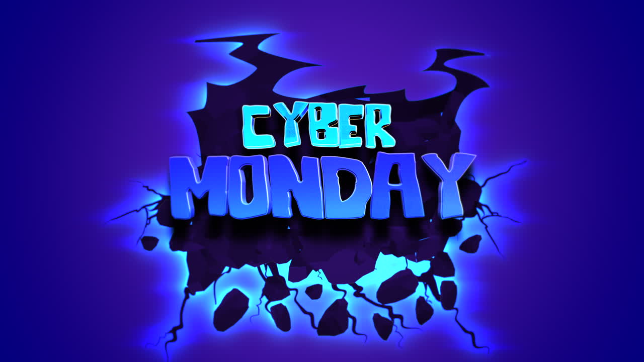 Texte Cyber Monday cartoon avec des éclaboussures d'encre sur une texture grunge bleue