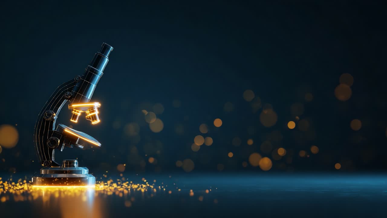A Stunning Close-up of a Modern Microscope Illuminated by a Radiant Glow, Perfectly Capturing the Intricacies of Science, Discovery, and Intriguing Observations in a Magical Setting