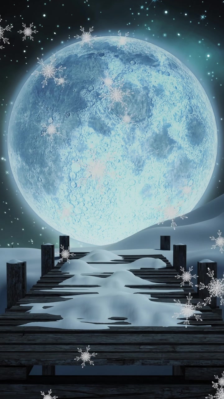 Animazione di neve che cade su paesaggio invernale notturno