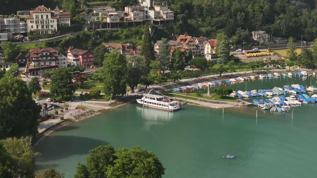 Cruise Ship In Walensee Lake In Switzerland - Aerial Drone Shot