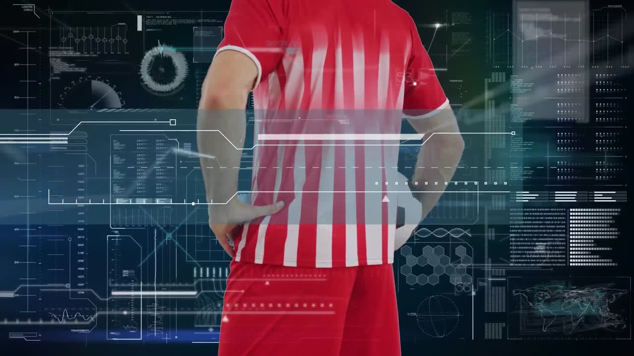 백인 남성 축구 선수에 대한 데이터 처리 애니메이션