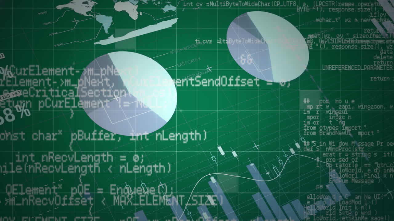 Data scrolling and charts on green background