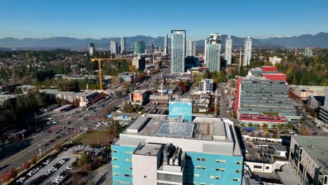 High-rise-Apartment-Complex-And-Traffic-From-Surrey-Memorial-Hospital-In-BC,-Canada