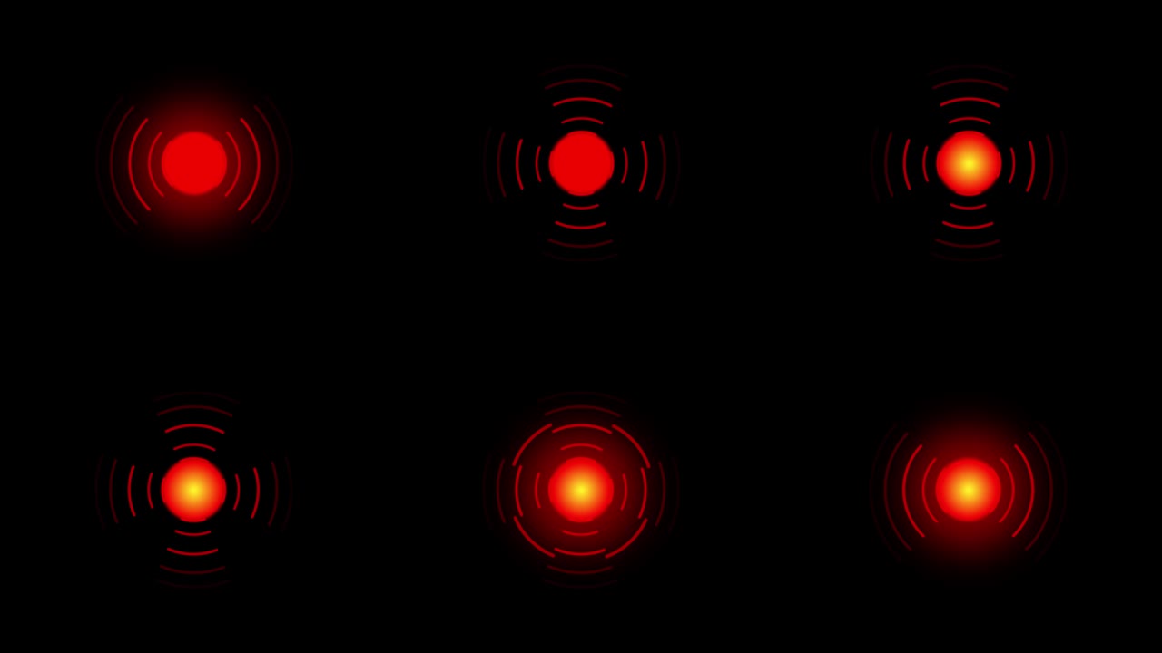 círculos de dolor rojos o marcas de localización parpadean sobre un fondo negro