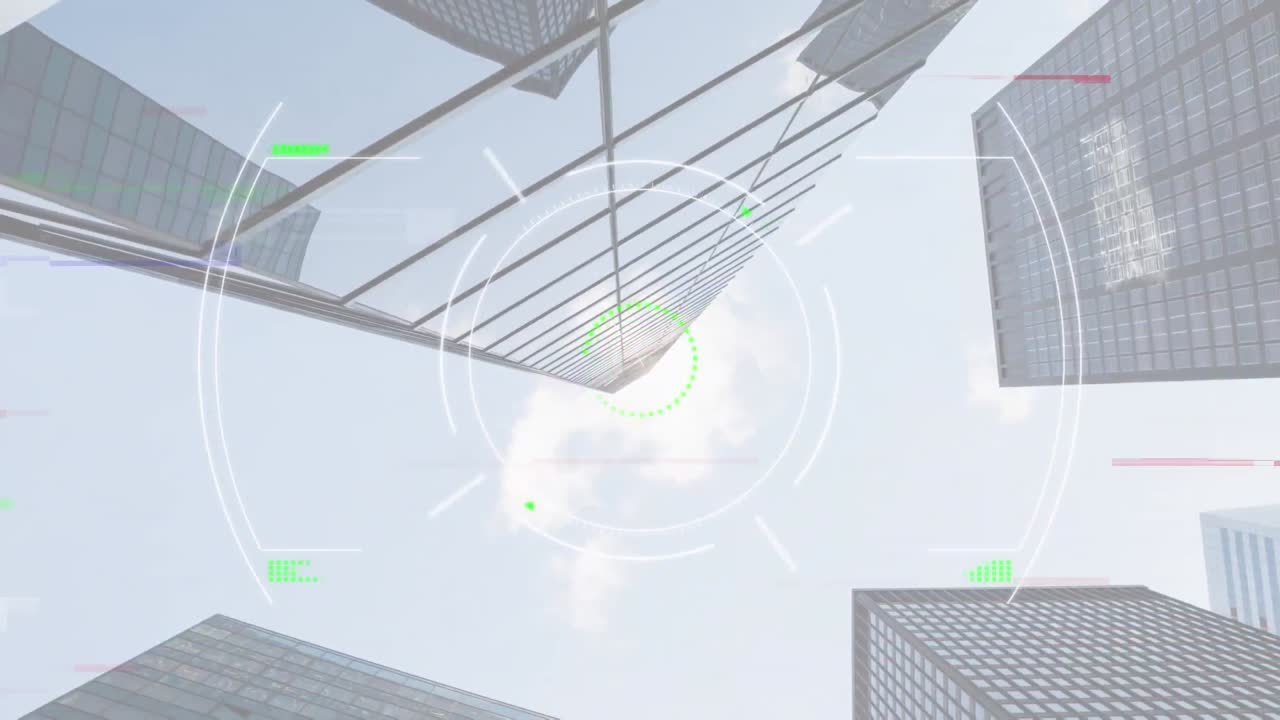 도시 풍경 위의 데이터 처리 애니메이션