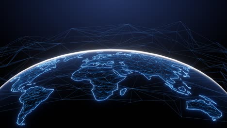 la globalización tecnológica de la tierra en animación 3d. puntos de negocios globales en un planeta giratorio.