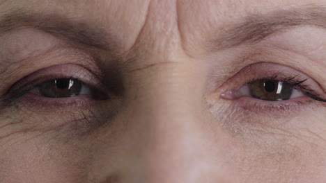 close up mature woman eyes looking at camera surprised expression