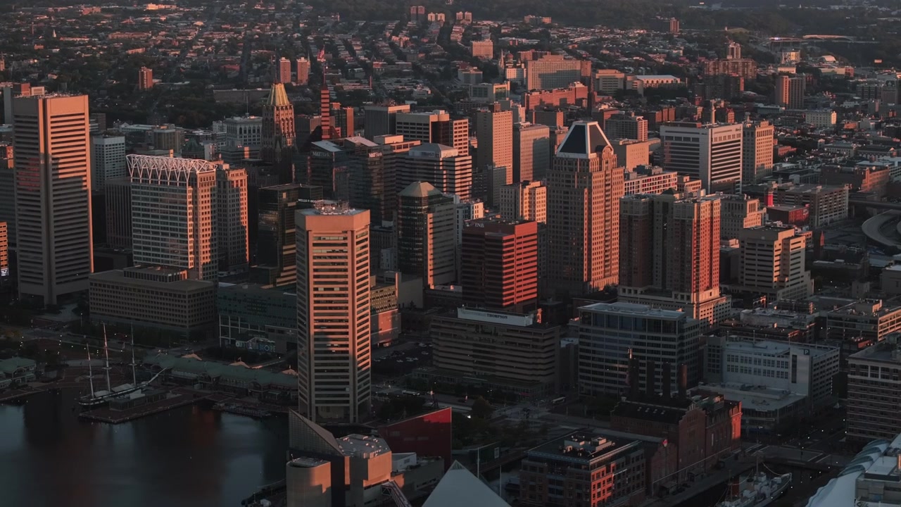 Città di Baltimora al tramonto. Scattata durante l'estate nel Maryland
