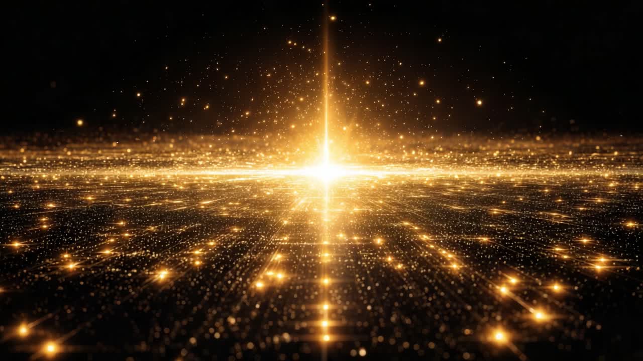 A Majestic Display of Light and Particles: An Enchanting Journey Through Twinkling Stars and Radiant Energies Emulating from a Central Point in a Dark Universe