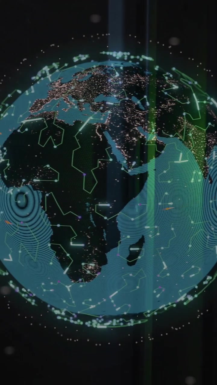 Animation of globe with connections over computer server