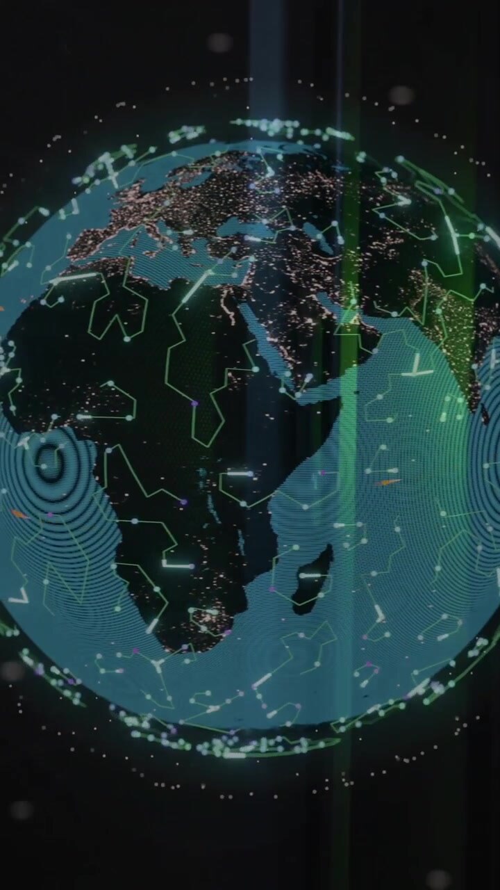 Animation of globe with connections over computer server