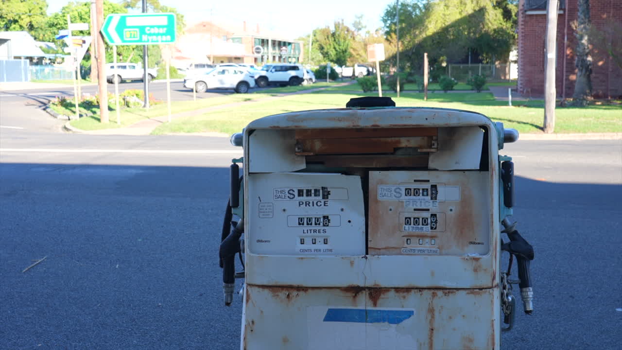 Shot of old style petrol pump in Bourke, NSW Australia