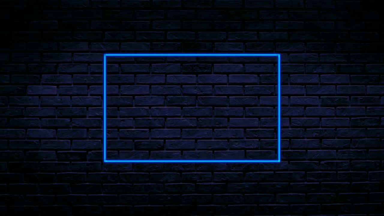 rectángulo de neón borde animación gráficos de movimiento moderno en el fondo de la pared de ladrillo