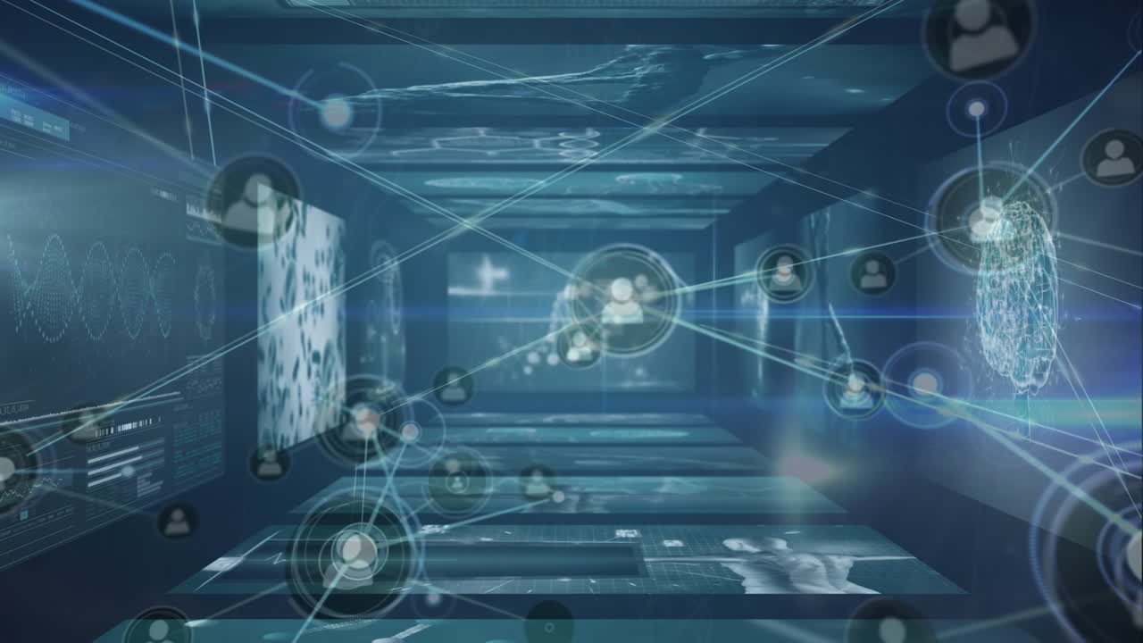 네트워크 연결 점의 애니메이션, 서버 의 디지털 인터페이스에서 과학 데이터 처리