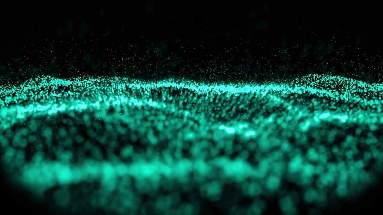 Animation of glowing blue particle wave moving on black background