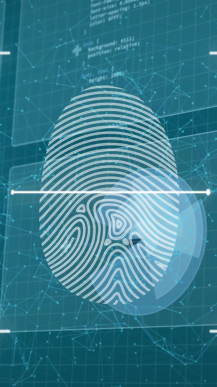Animation of biometric fingerprint scanner against interface with data processing