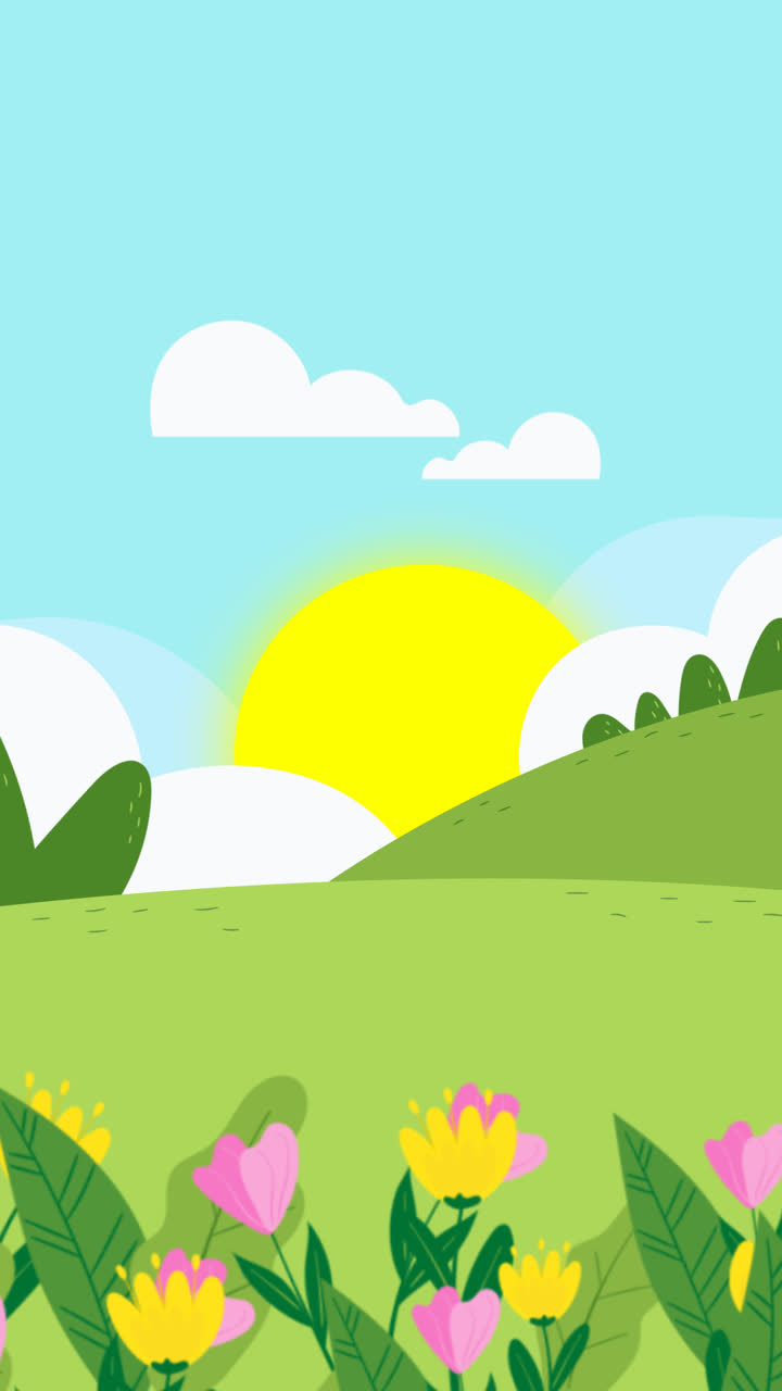 Motion Graphic of Drawn beautiful spring landscape background