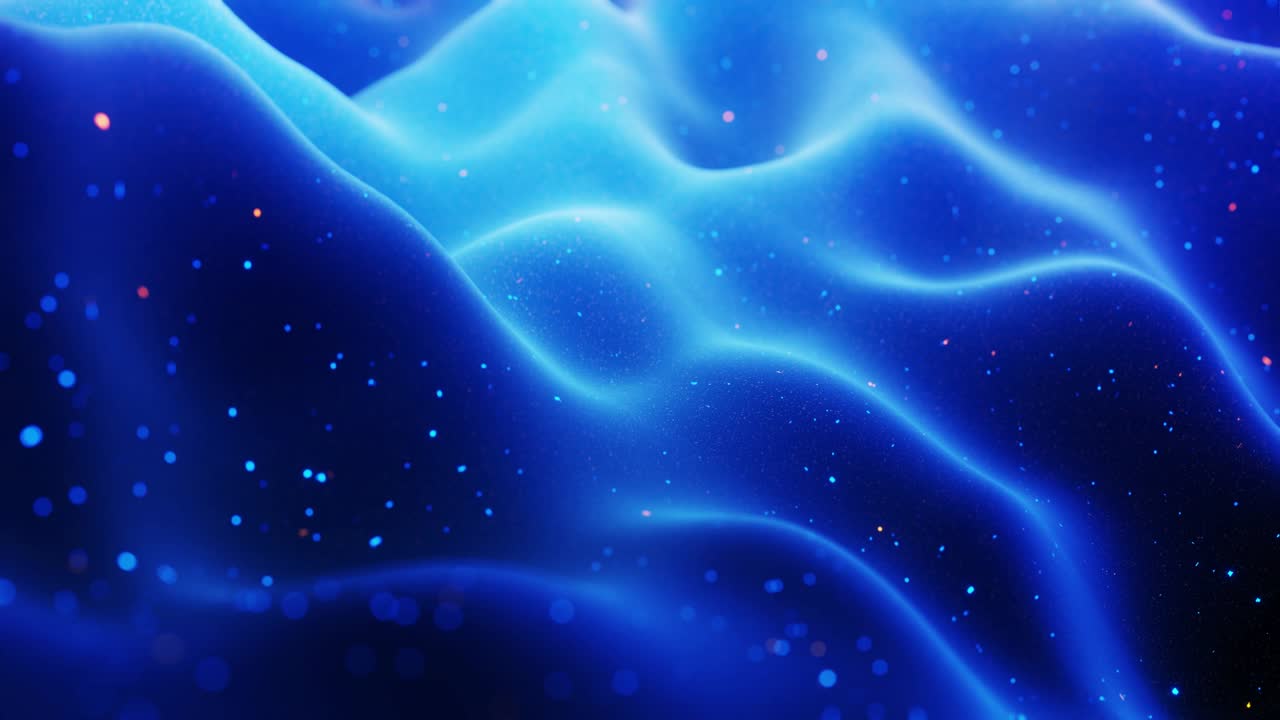 fantastical festive blue bg. Stylish abstract looped background, waves move on matt surface like landscape made of liquid blue wax with sparkles. Beautiful soft background with smooth animation 4k