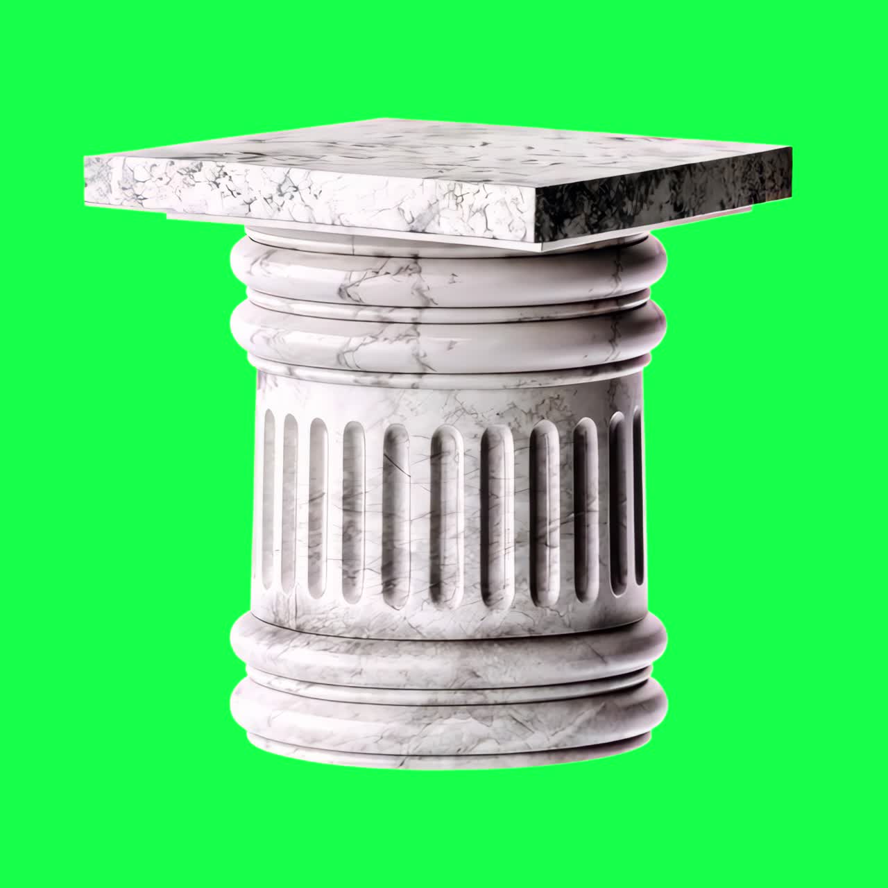Elegant marble column pedestal animation, transparent 4K video, green screen