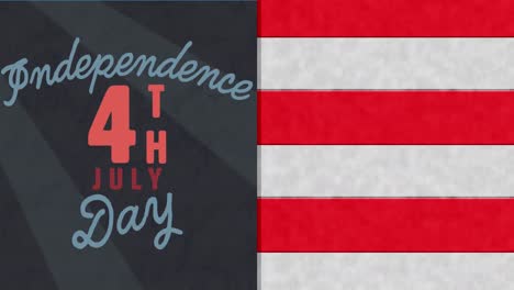 animation of 4th july independence day text over white and red stripes on black background