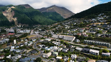 scenic aerial panorama of  queenstown downtown, new zealand