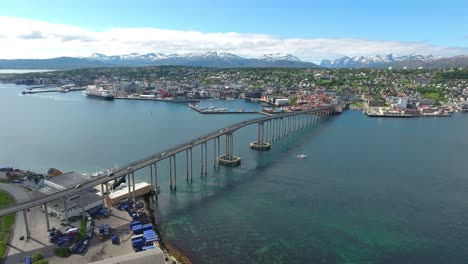 tromso, norway aerial footage. tromso is considered the northernmost city in the world with a population above 50000.