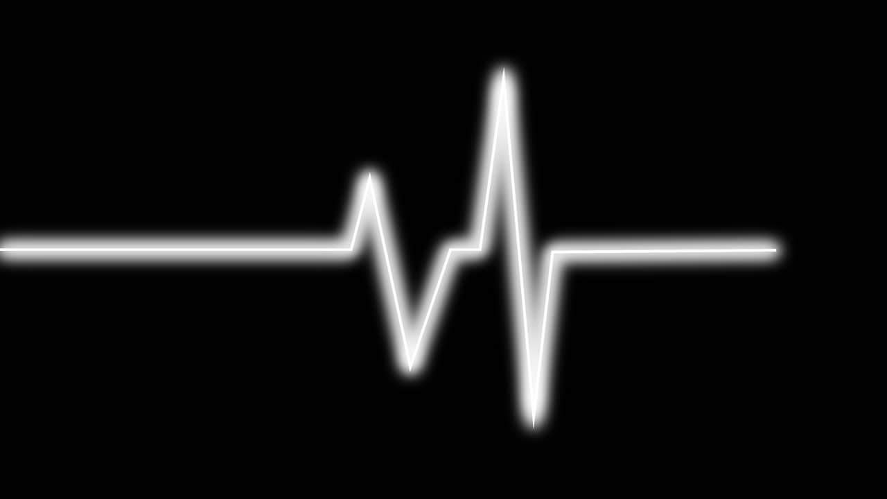 Linea statica bianca luminosa del battito cardiaco su sfondo nero.