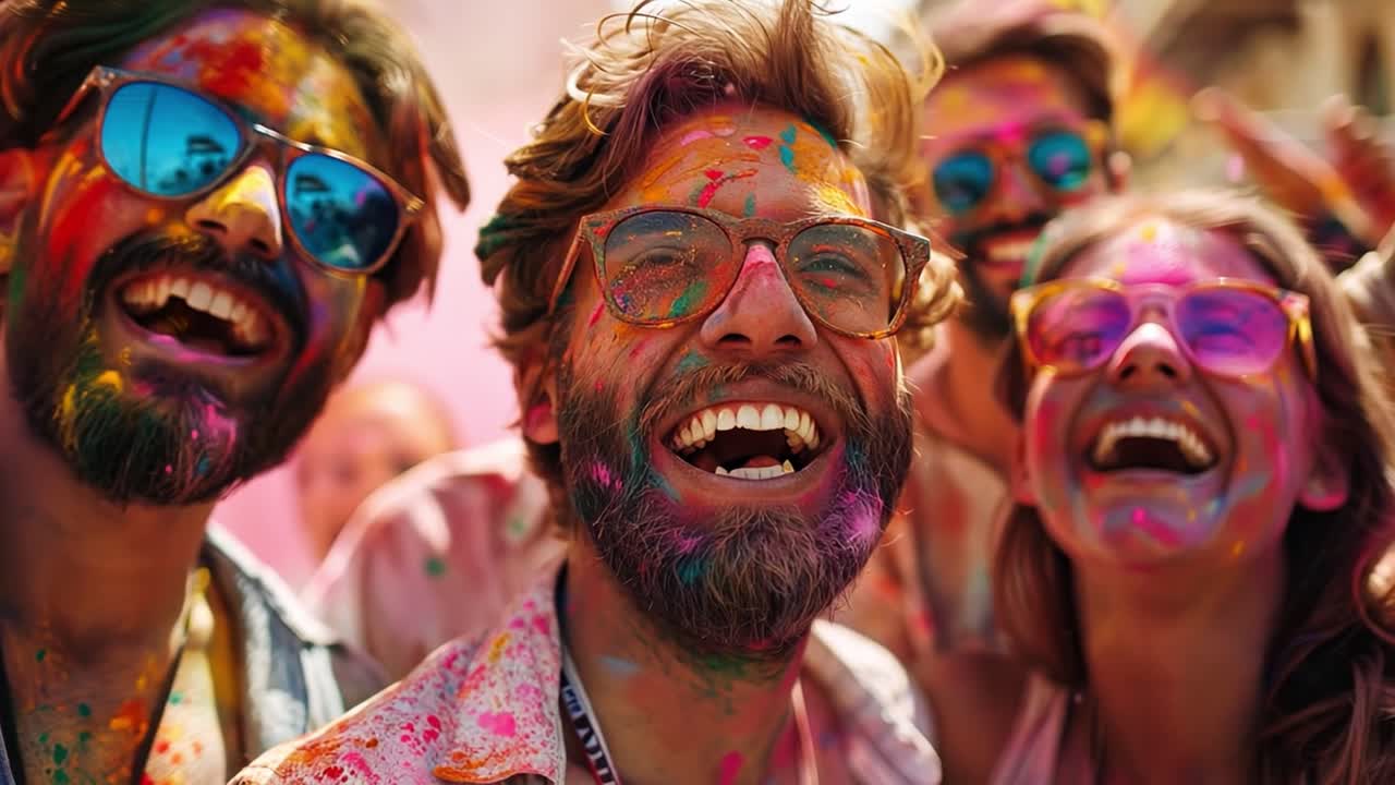 La gente celebra la festa di Holi con polvere colorata