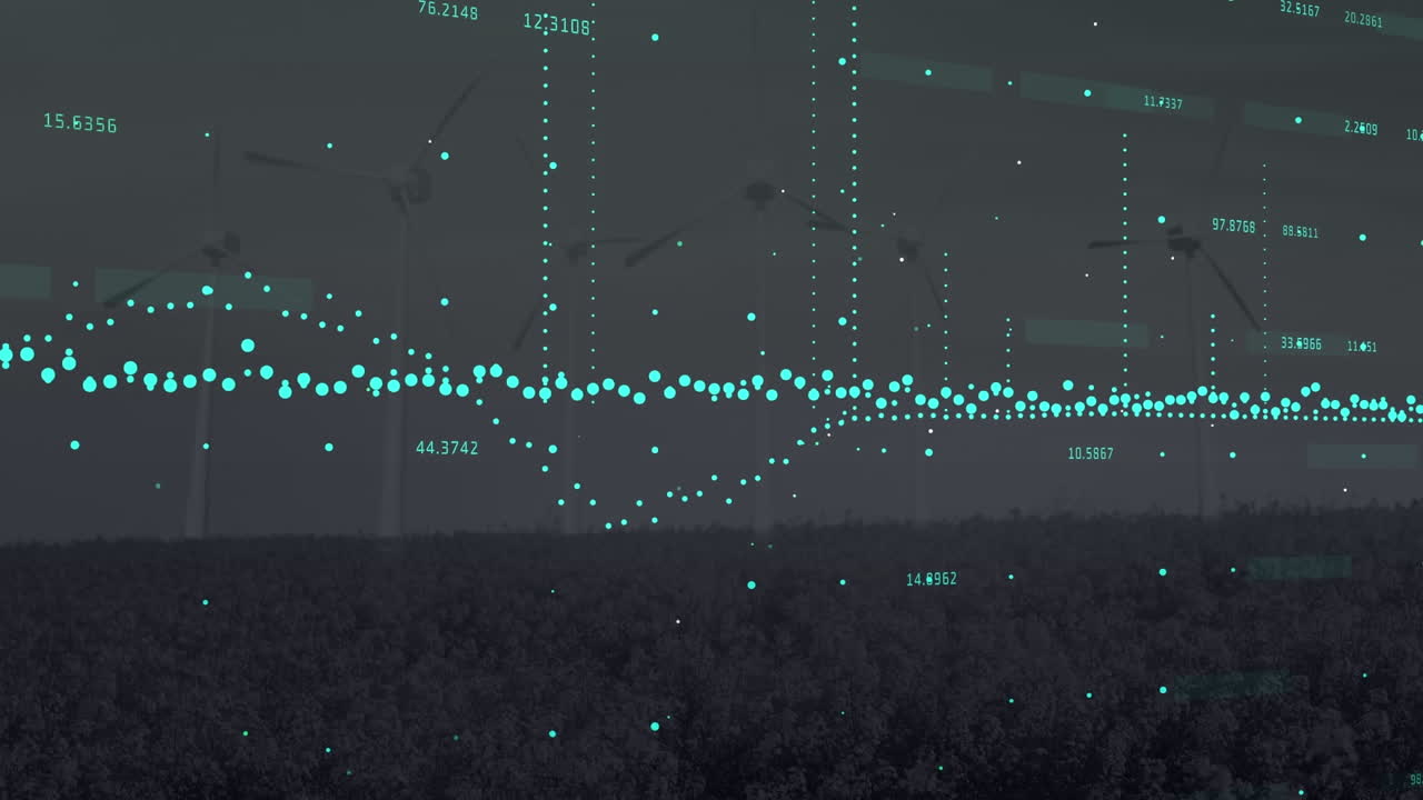 풍력 터빈을 통해 금융 데이터 처리의 애니메이션