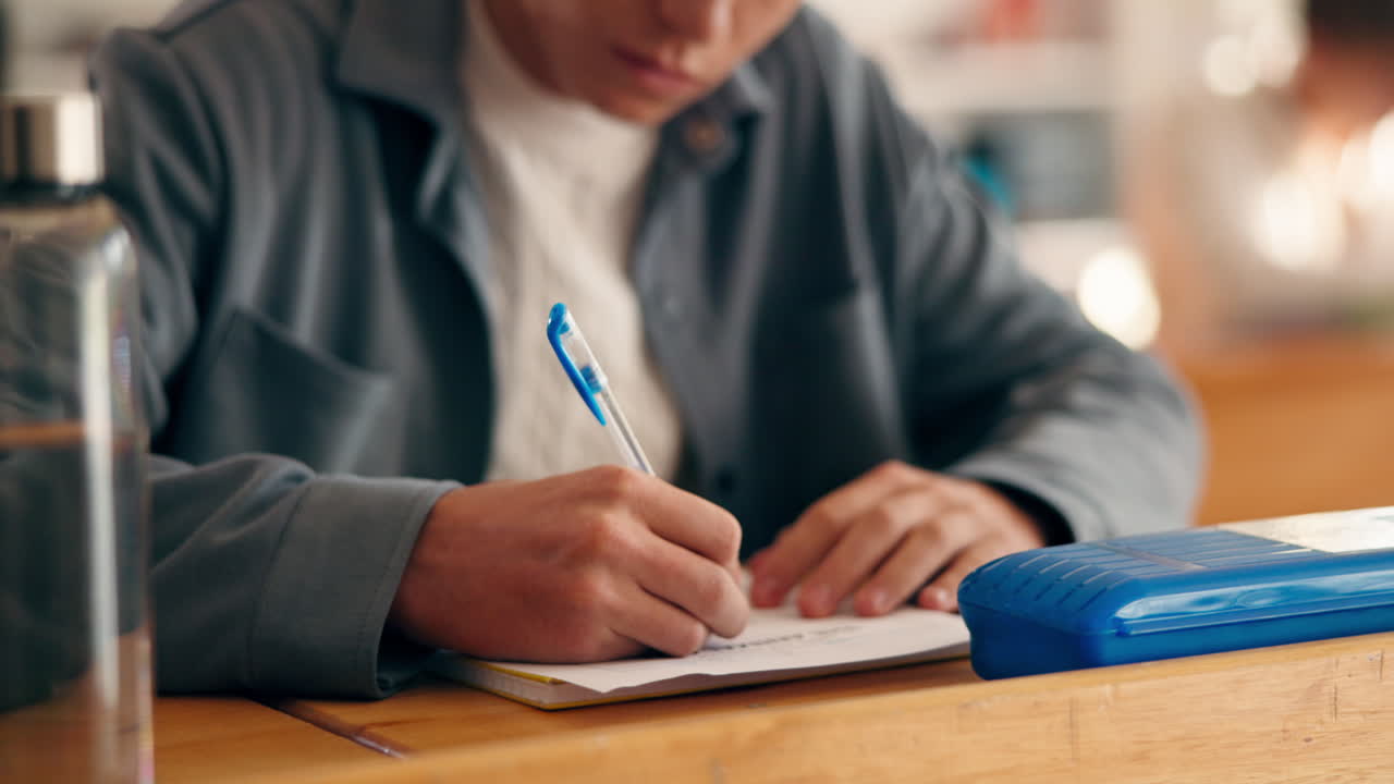 Student writing in notebook