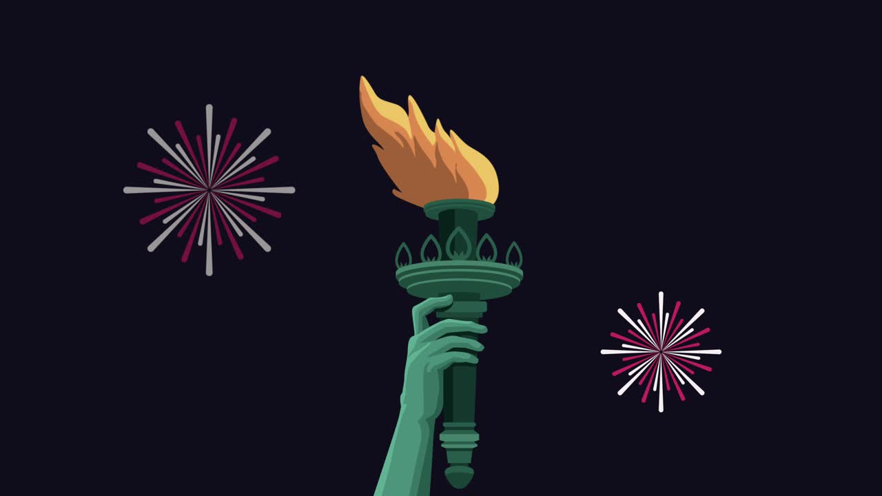 liberty statue torch and fireworks
