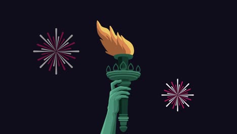 liberty statue torch and fireworks