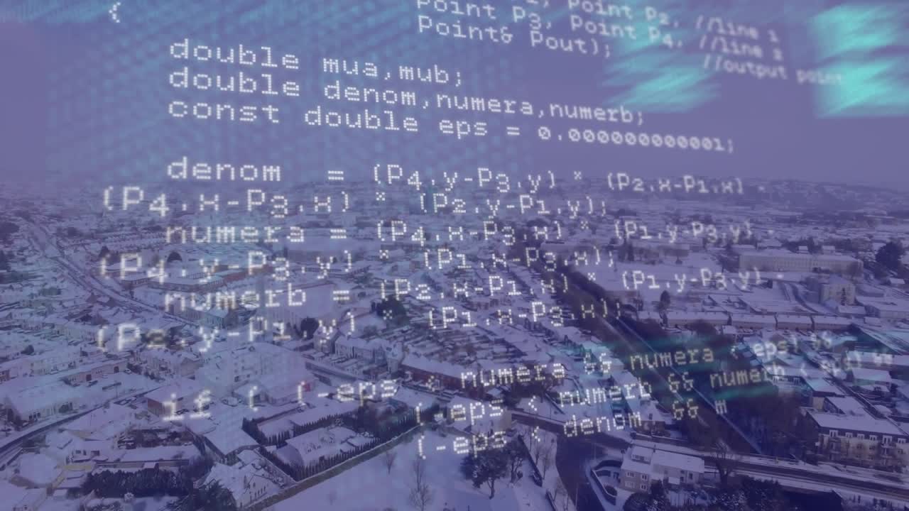 Animation of data processing over cityscape