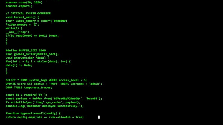 Computer Screen Displaying Complex Programming Code and Hacking Scripts
