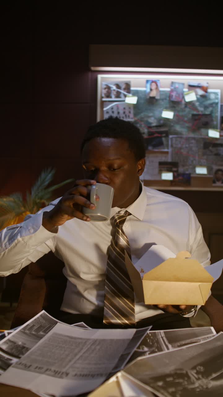Businessman in Office Eating Lunch