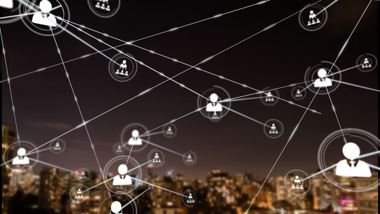 Animation of network of connections over cityscape