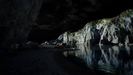 fjord with dark storm clouds