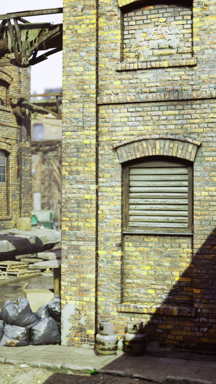 Urban exploration of a vibrant alleyway with industrial architecture