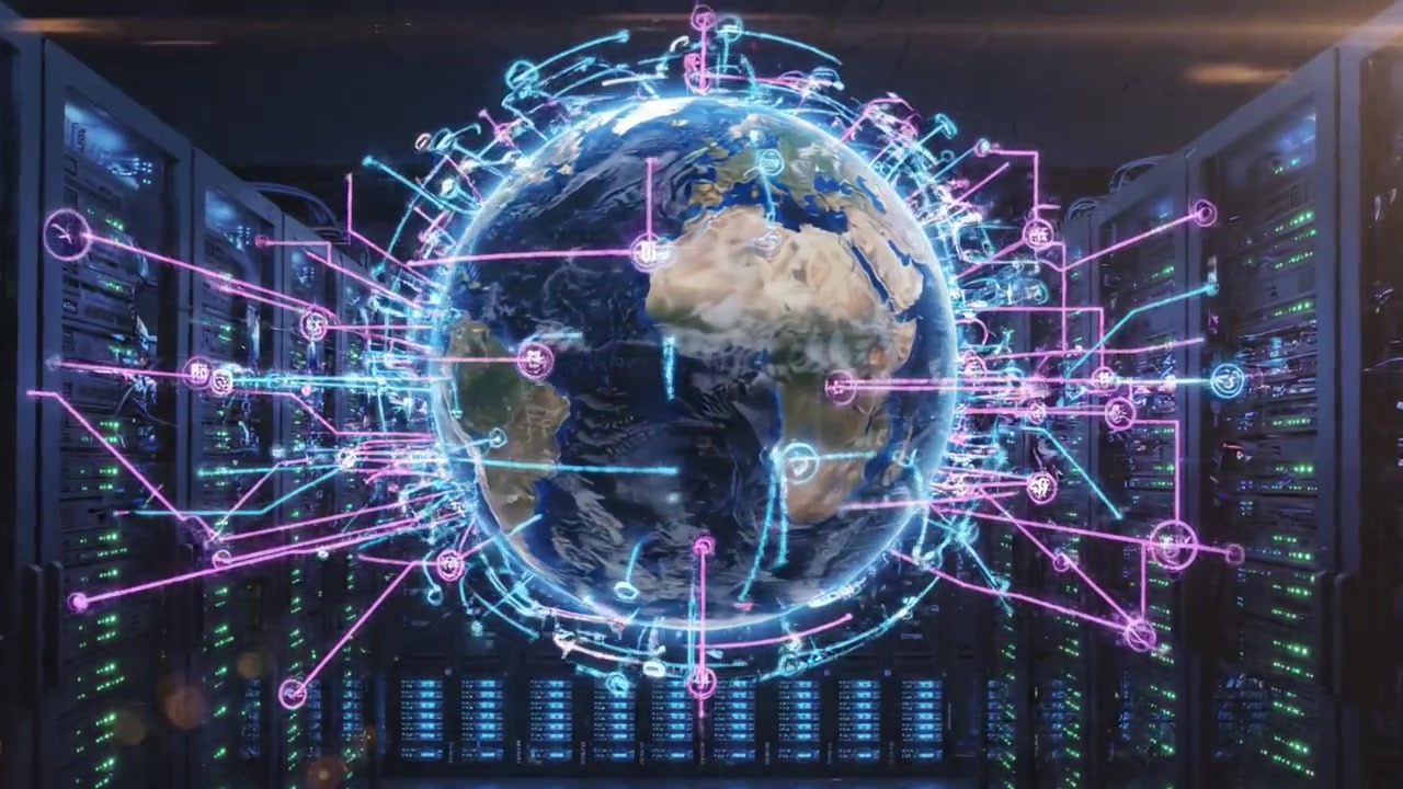 An Explosive Journey Through a Modern Data Center: Visions of Cyber Connectivity and Digital Transformation Highlighting the Intersection of Technology and Global Communication