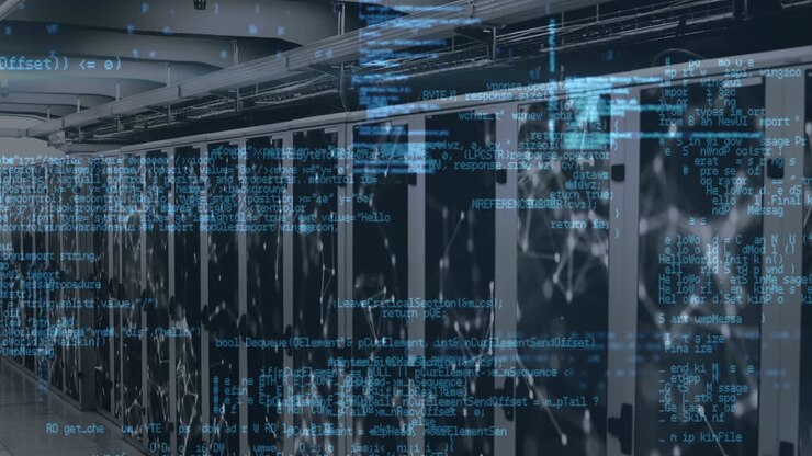 Animation of data processing and connections over servers