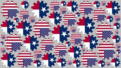 american and texas flag gears spinning background