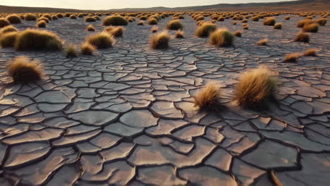 dried cracked earth with tufts of grass
