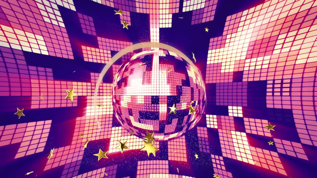 animación de estrellas sobre bola de discoteca y columnas móviles
