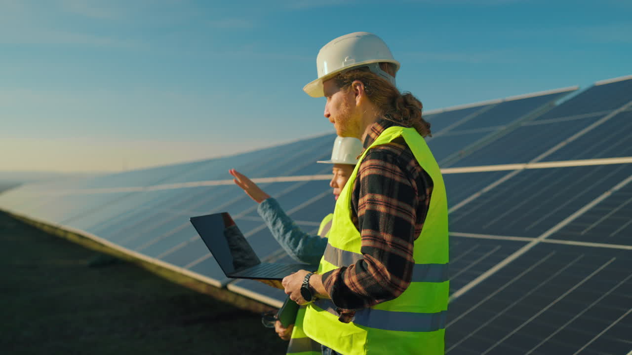 Engineers Inspecting Solar Panel Installation