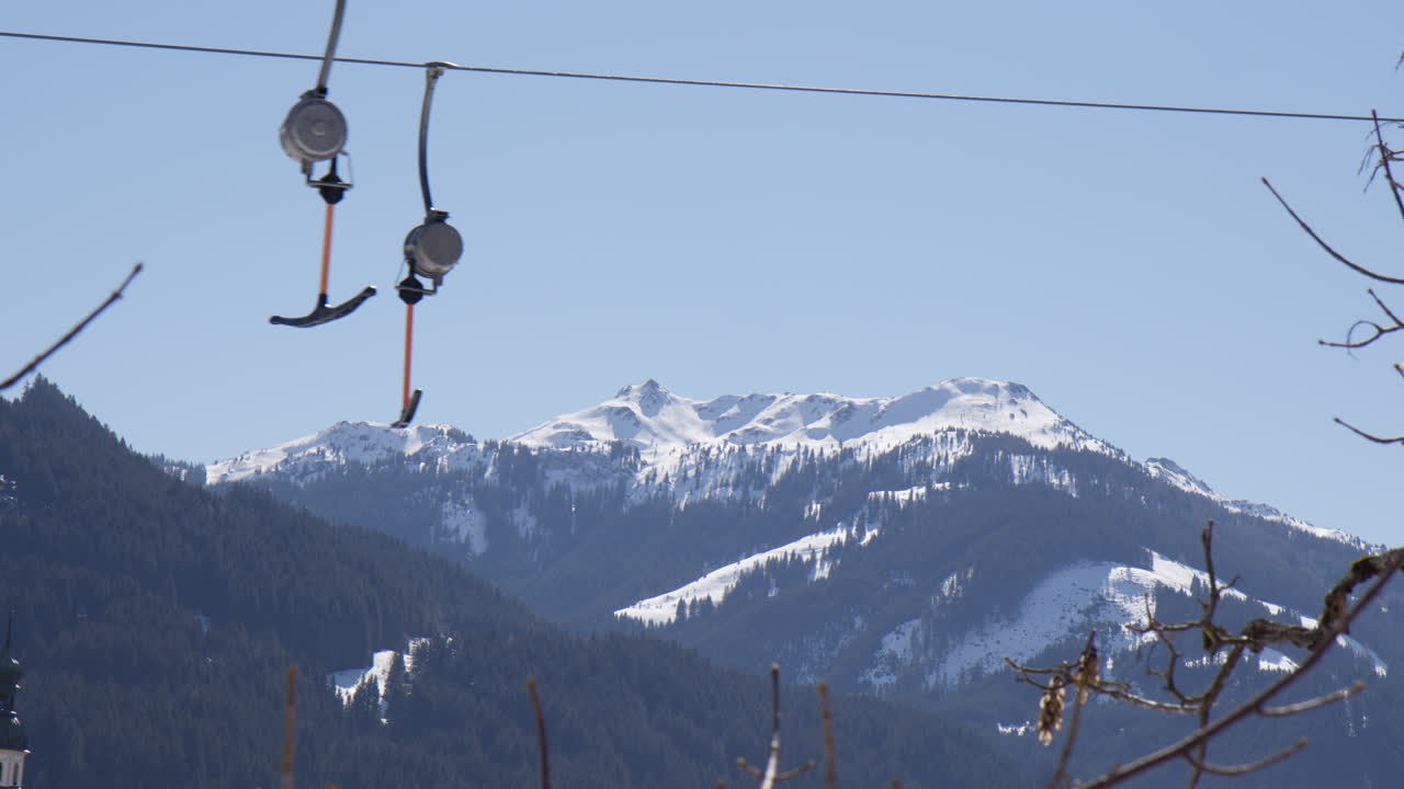T-bar Lift On The Ski Resort In Das Tirol, Austria. Wide Shot