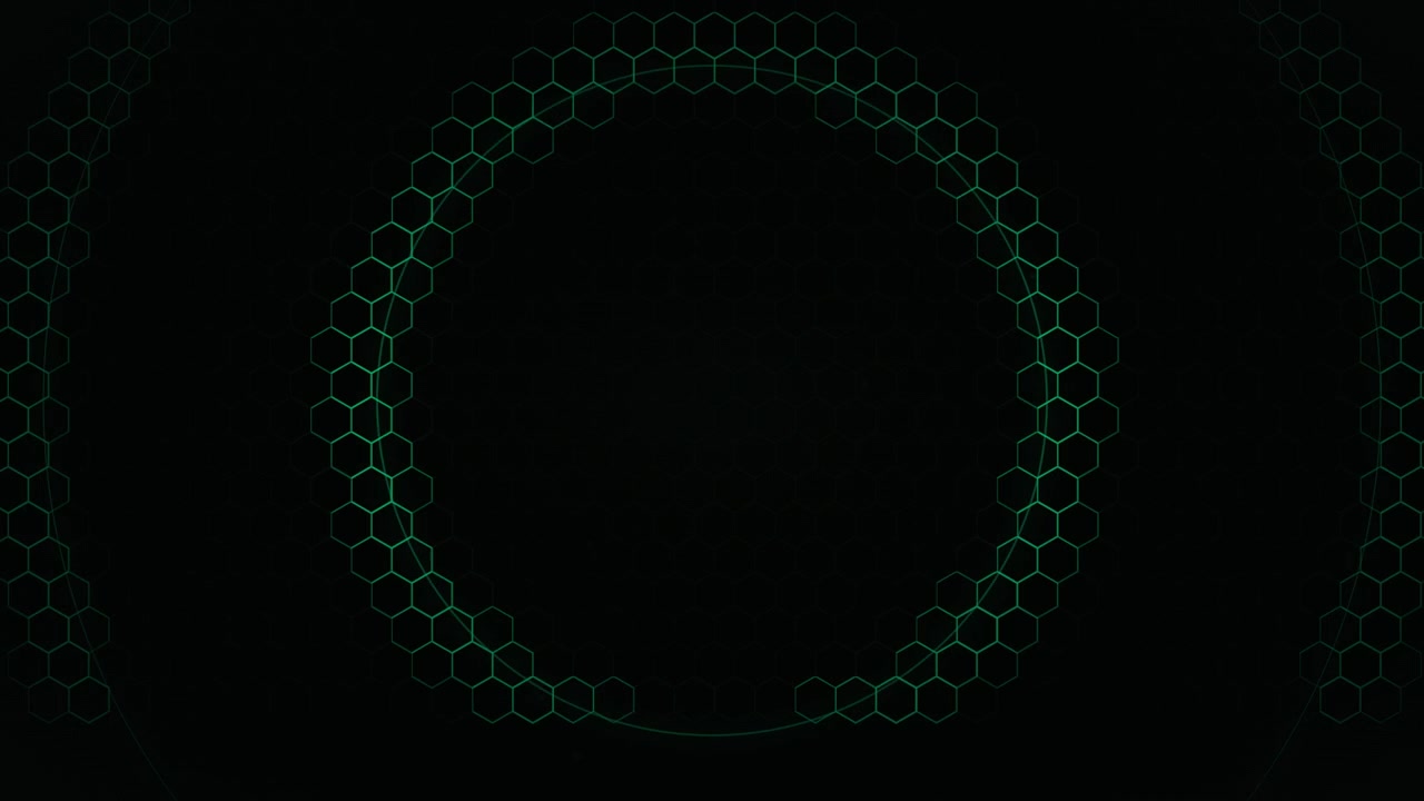 Abstract Green Hexagon Pattern Expanding and Contracting on Black Background