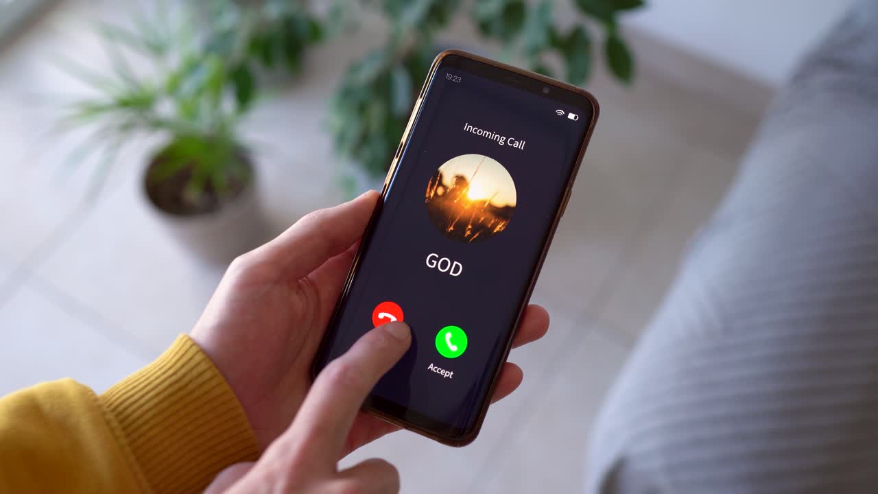 Incoming Call From God. - closeup shot