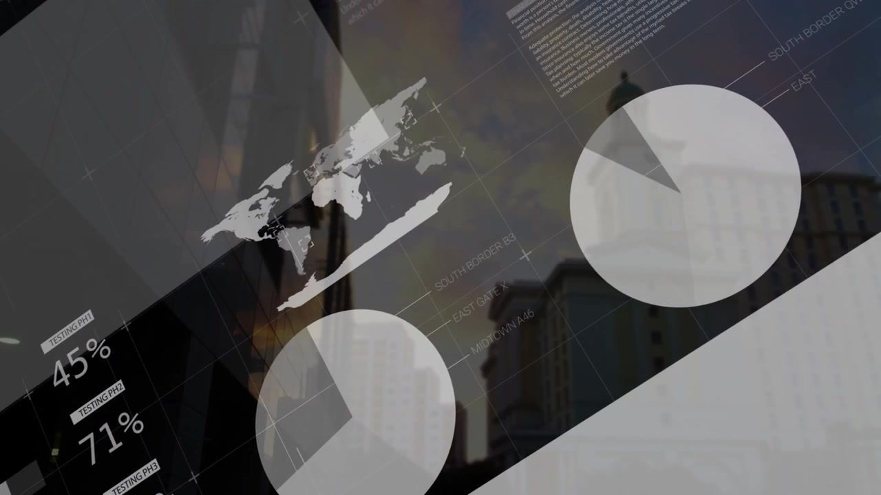 Financial Data Charts Overlaid on Urban Cityscape